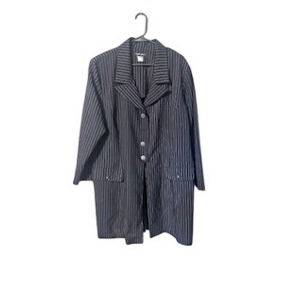 Chad's Place Women's Pinstripe Blazer Jacket Black White Button Front Made USA